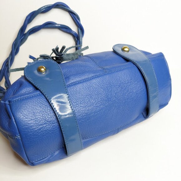 Michael Rome Italian Leather Shoulder Bag Blue Pebbled Handbag with Tassels - Picture 3 of 10